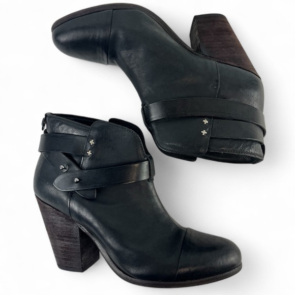 Rag & Bone Harrow Black Leather Western Stacked Block Heel Ankle Boot EU38.5 US8 - Picture 6 of 11